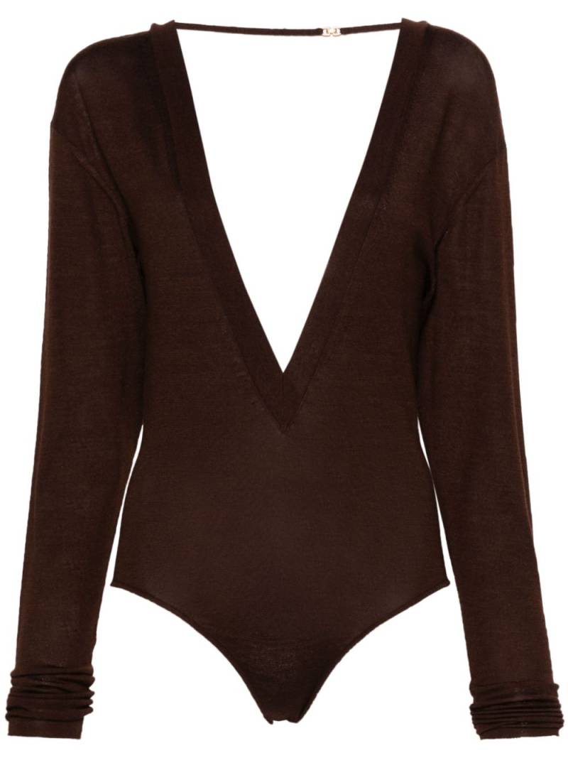 Saint Laurent plunging V-neck bodysuit - Brown von Saint Laurent