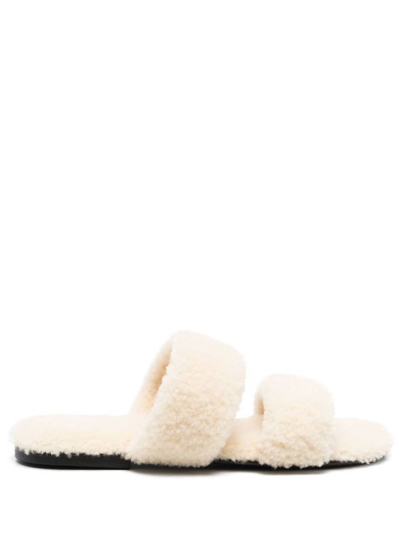 Saint Laurent shearling flat slides - Neutrals von Saint Laurent