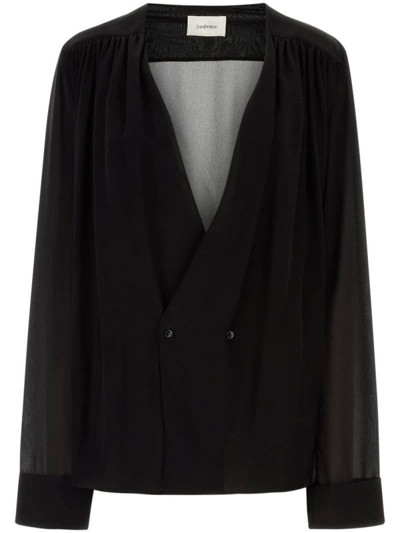 Saint Laurent silk v-neck blouse - Black von Saint Laurent