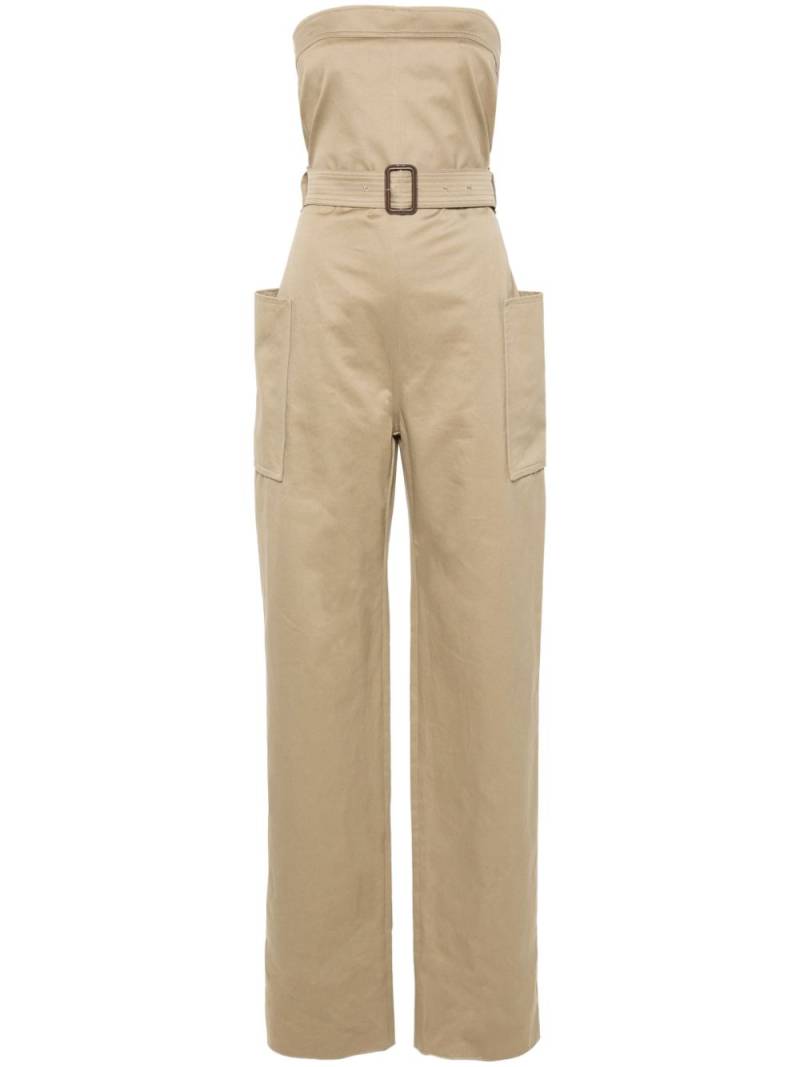 Saint Laurent strapless belted cotton jumpsuit - Neutrals von Saint Laurent