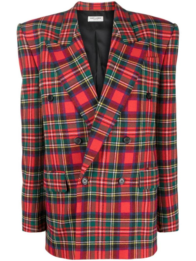 Saint Laurent tartan-check double-breasted blazer - Red von Saint Laurent