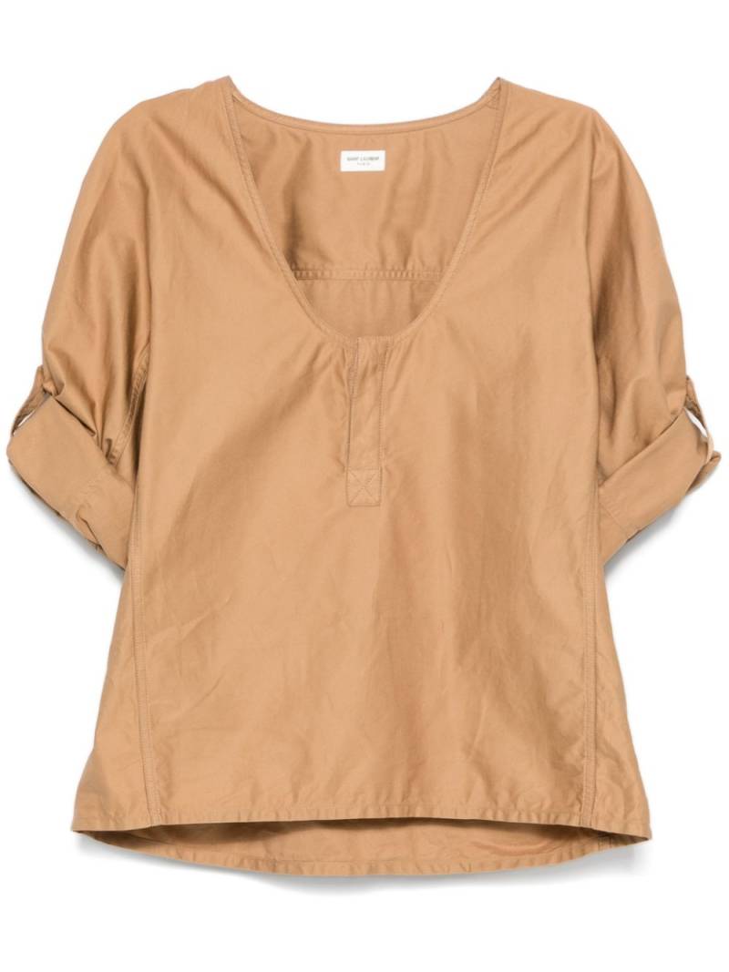 Saint Laurent Henley twill-weave blouse - Neutrals von Saint Laurent