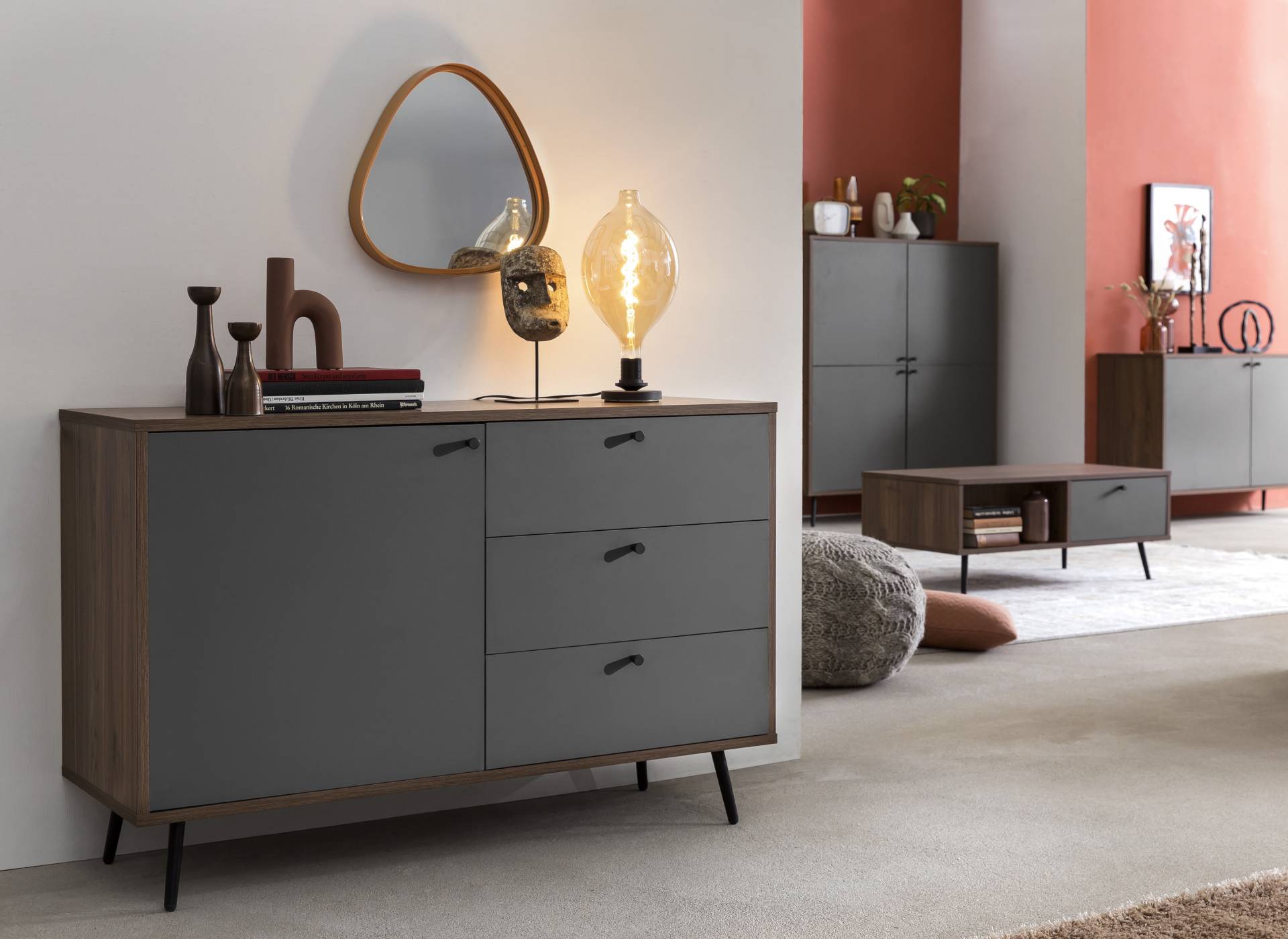 SalesFever Sideboard, in moderner Farbkombination von Walnuss und Grau von SalesFever