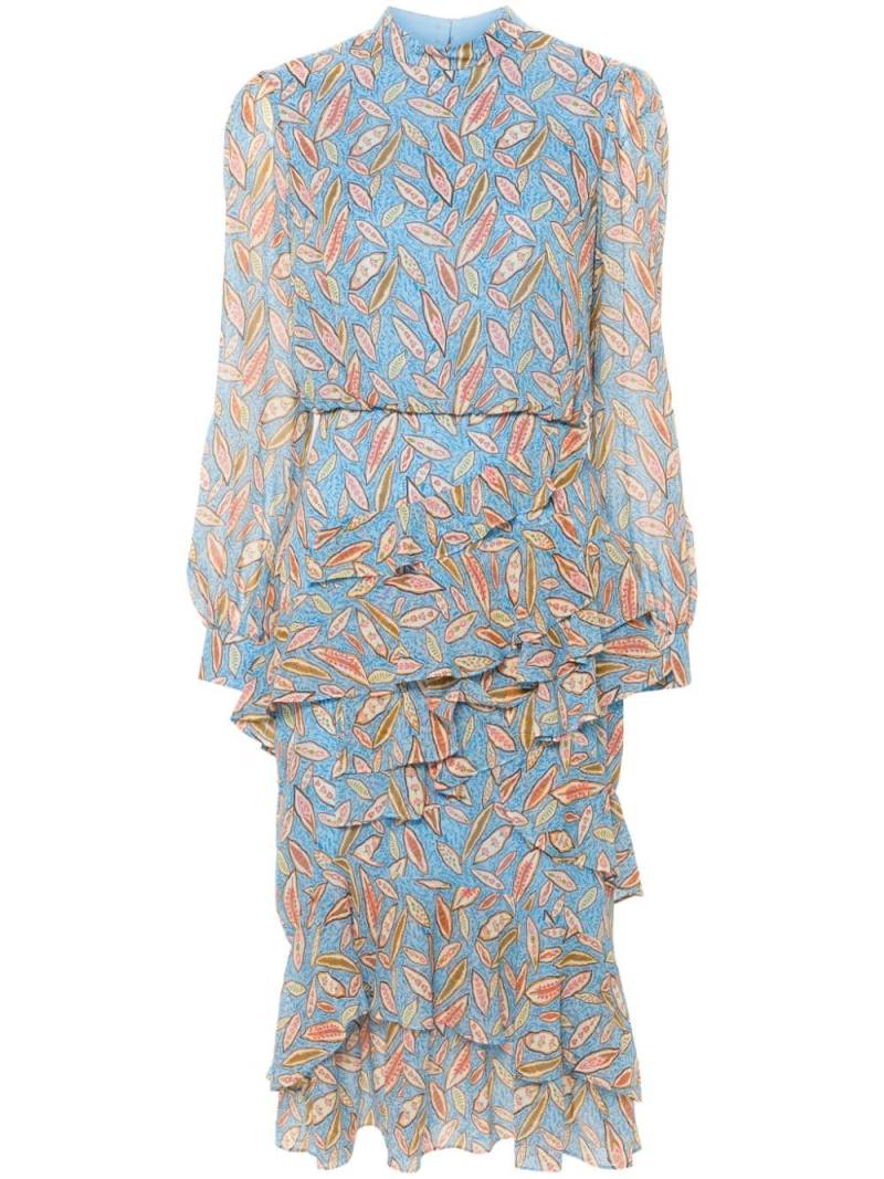 Saloni Isa ruffled midi dress - Blue von Saloni