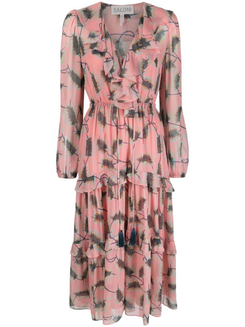 Saloni feather-print pleated dress - Pink von Saloni