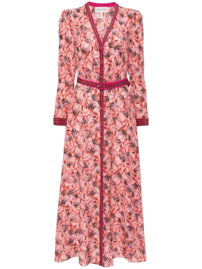 Saloni floral-print silk dress - Pink von Saloni