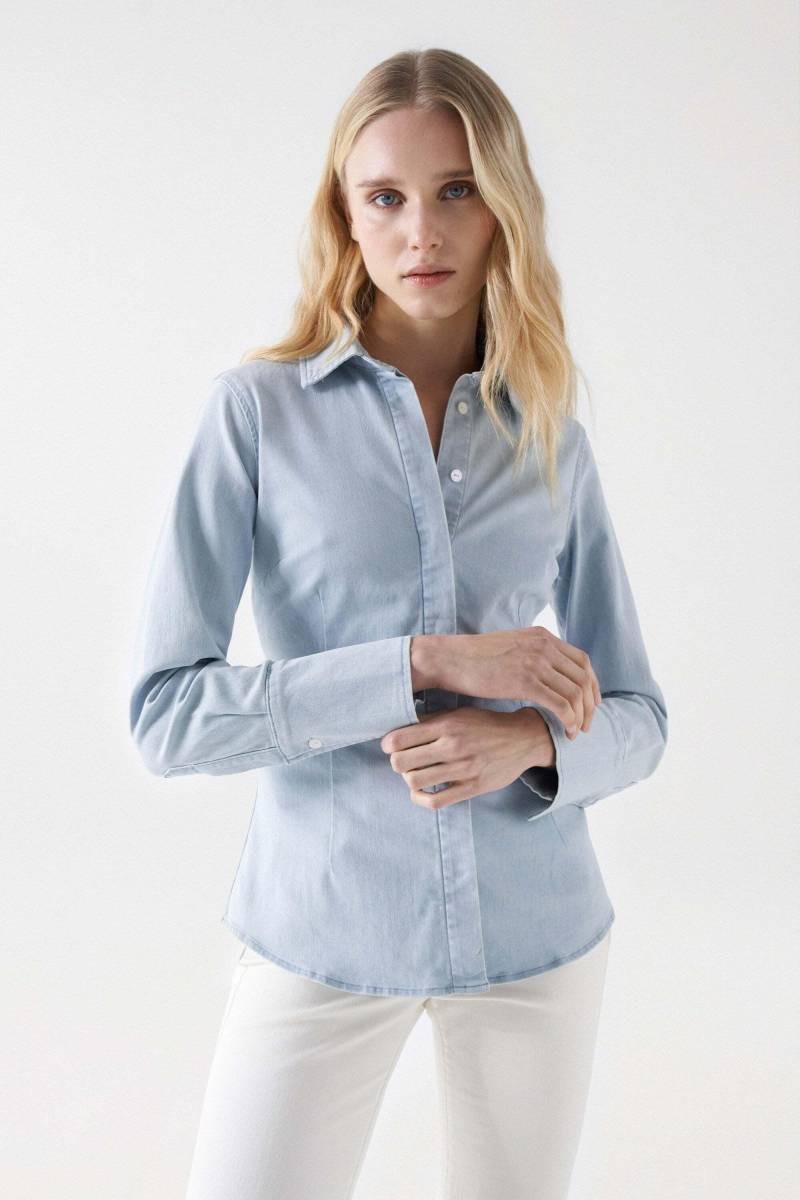 Hemden Shirt Lightweight Denim Dark Damen Hellblau L von Salsa