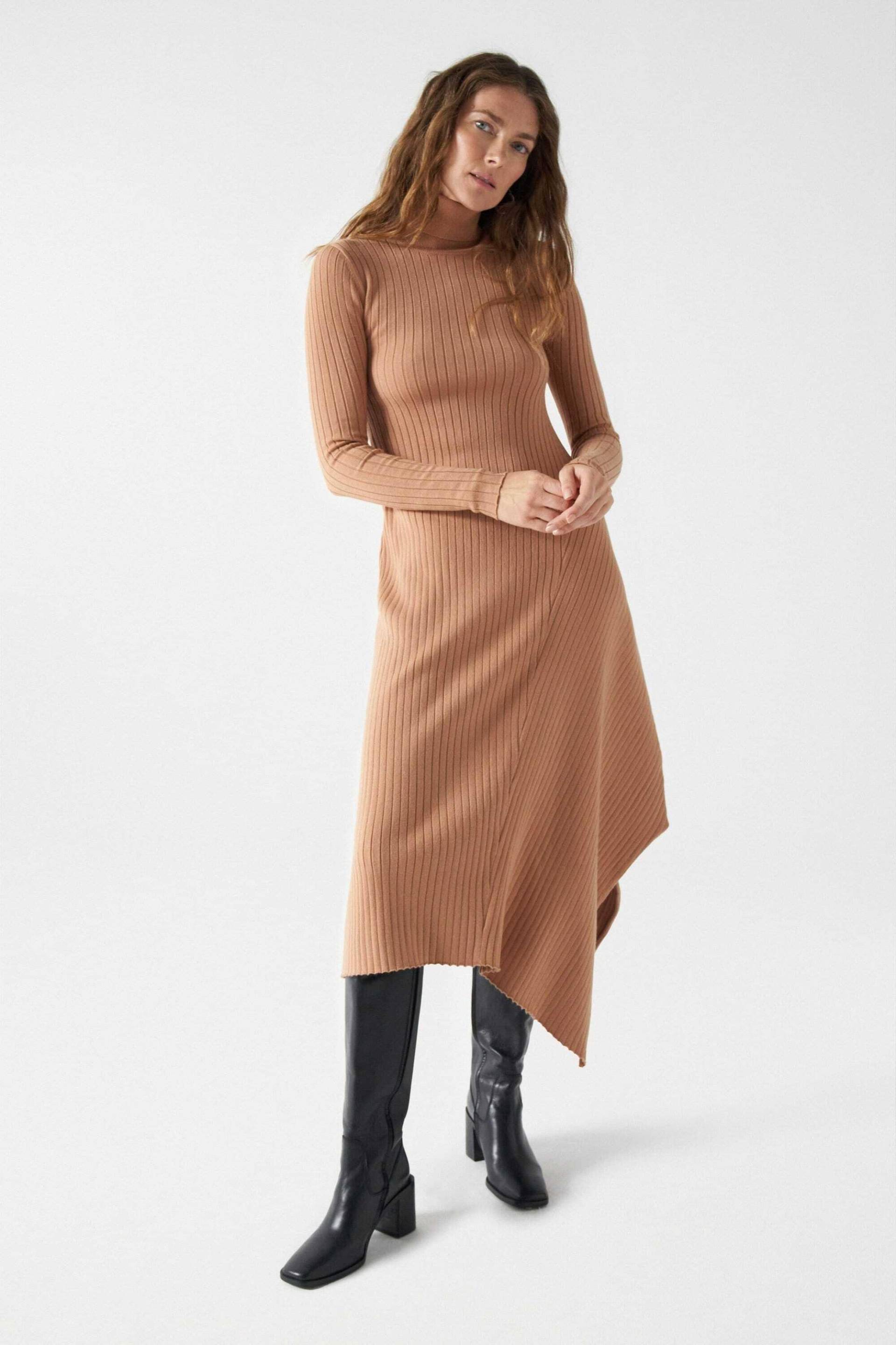 Kleider Long Knit Turtleneck Dress Damen Sand L von Salsa