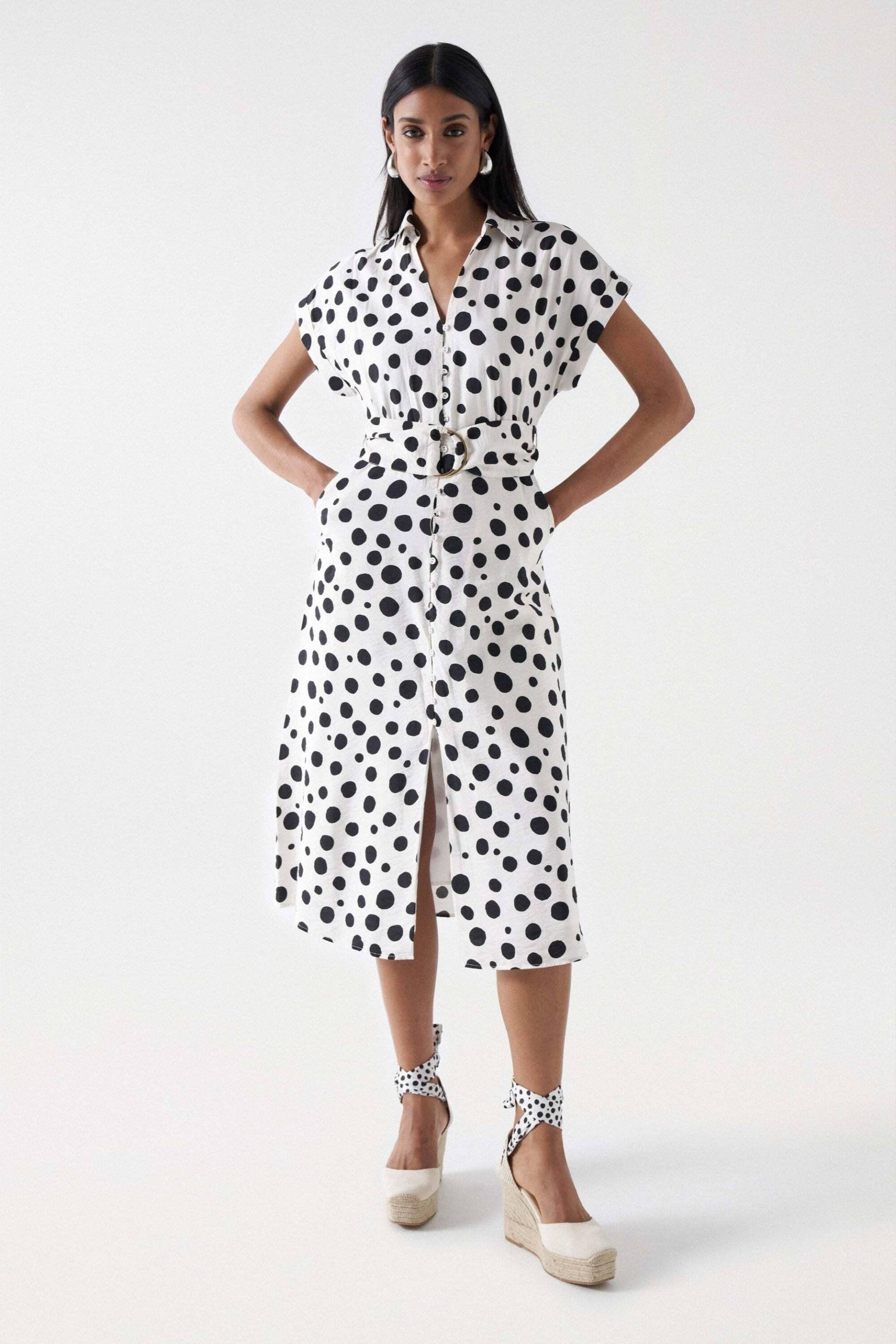 Kleider Polka Dot Midi Dress Damen Écru S von Salsa