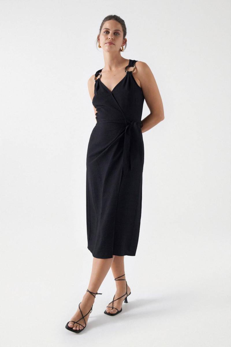 Kleider Wrap Midi Dress Damen Schwarz L von Salsa