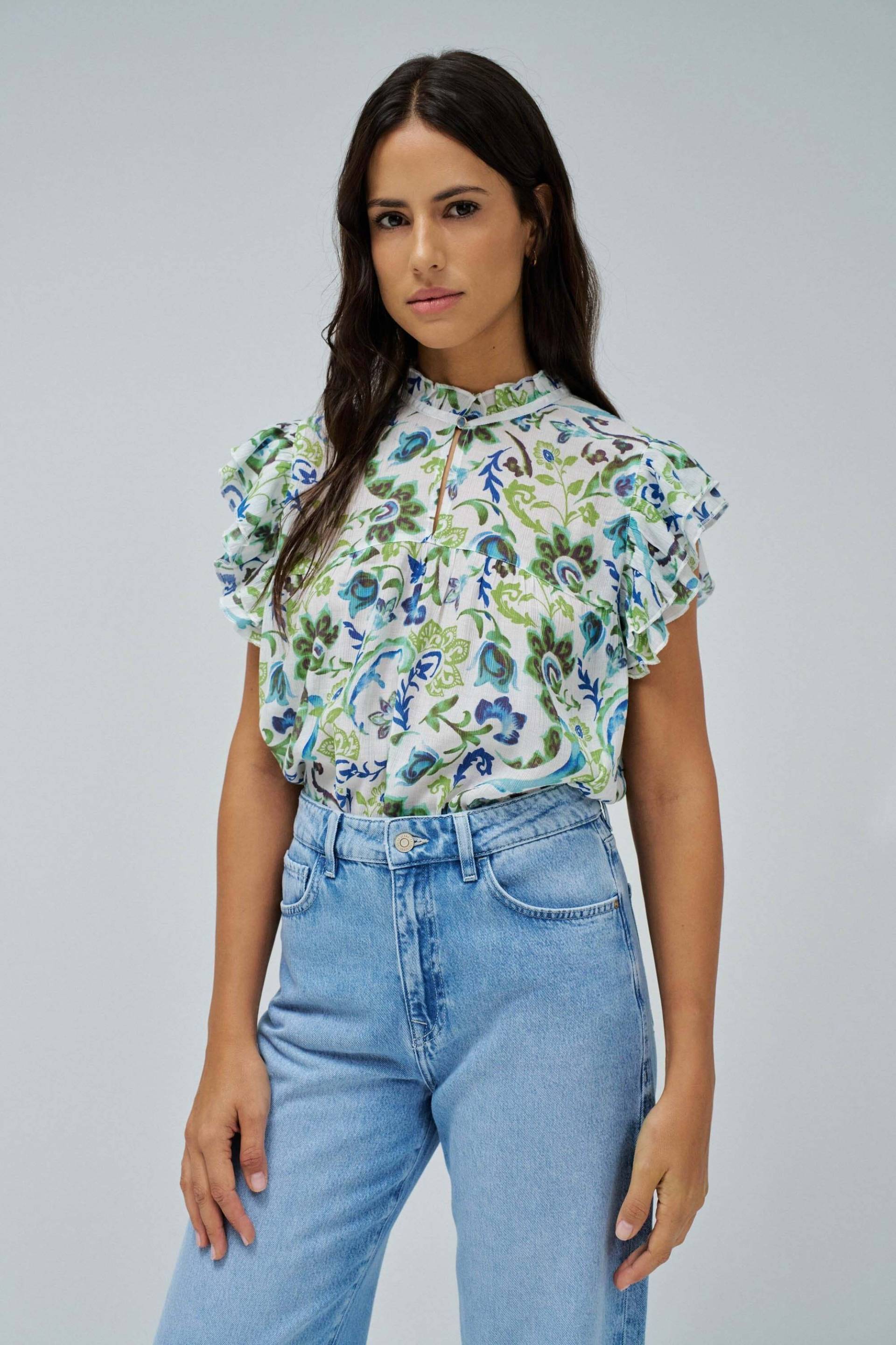 Salsa Kurzarmbluse »Salsa Jeans Kurzarmbluse Ruffled Detail Print Blouse« von Salsa