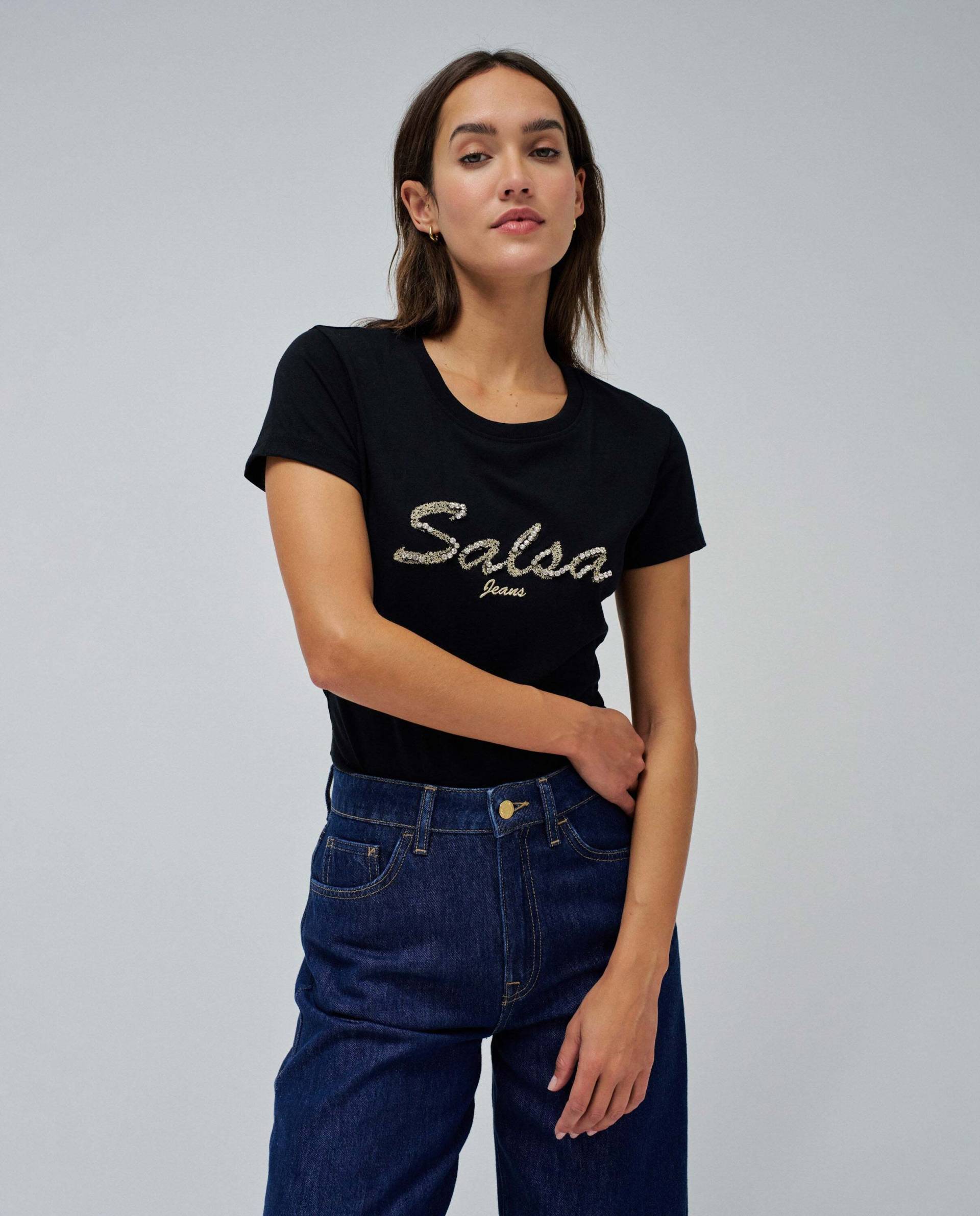 Salsa T-Shirt »Salsa Jeans T-Shirt Lurex Embroidery Branding T-Shirt« von Salsa