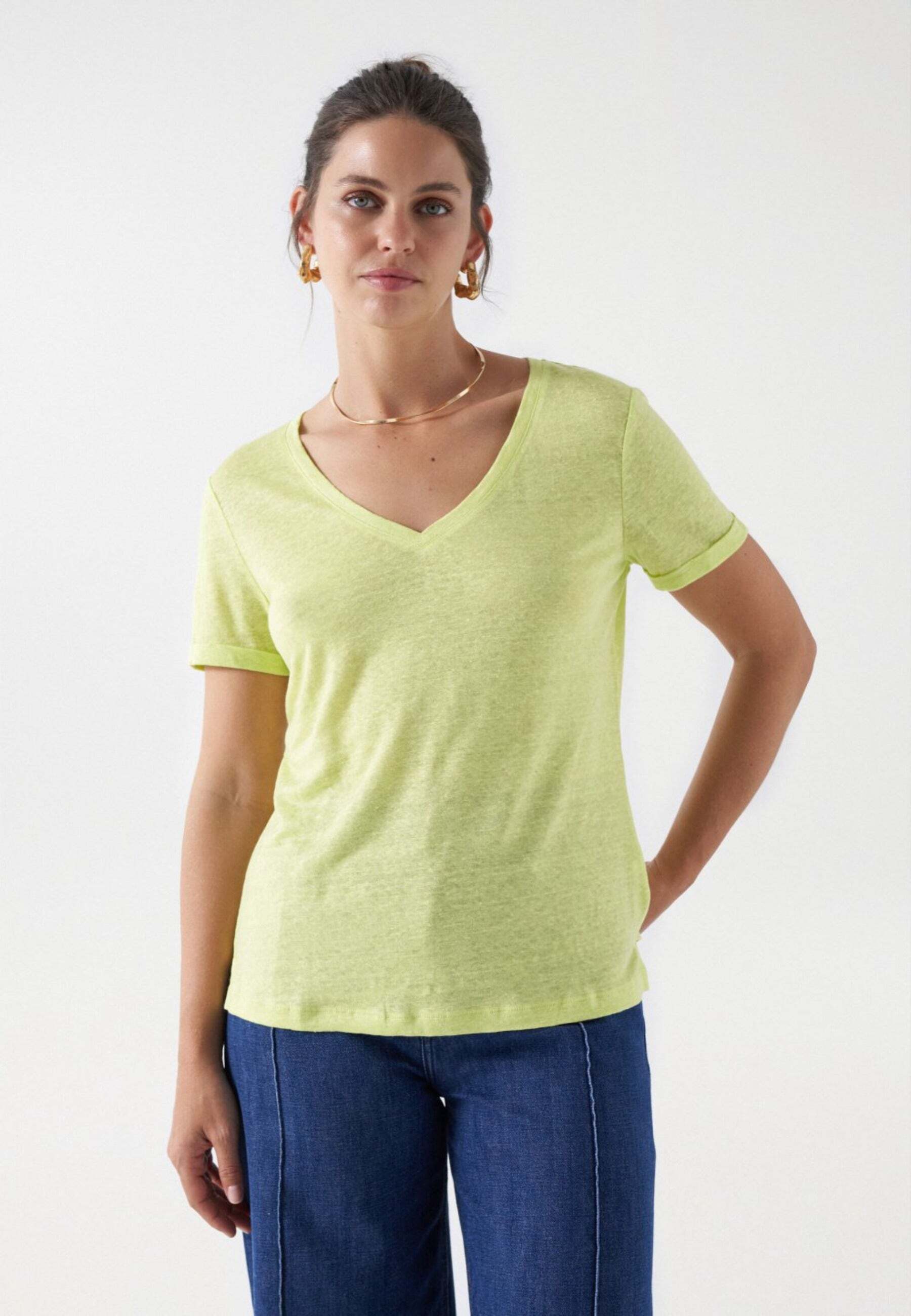 Salsa T-Shirt »Salsa Jeans T-Shirts Linen V-Neck T-Shirt« von Salsa