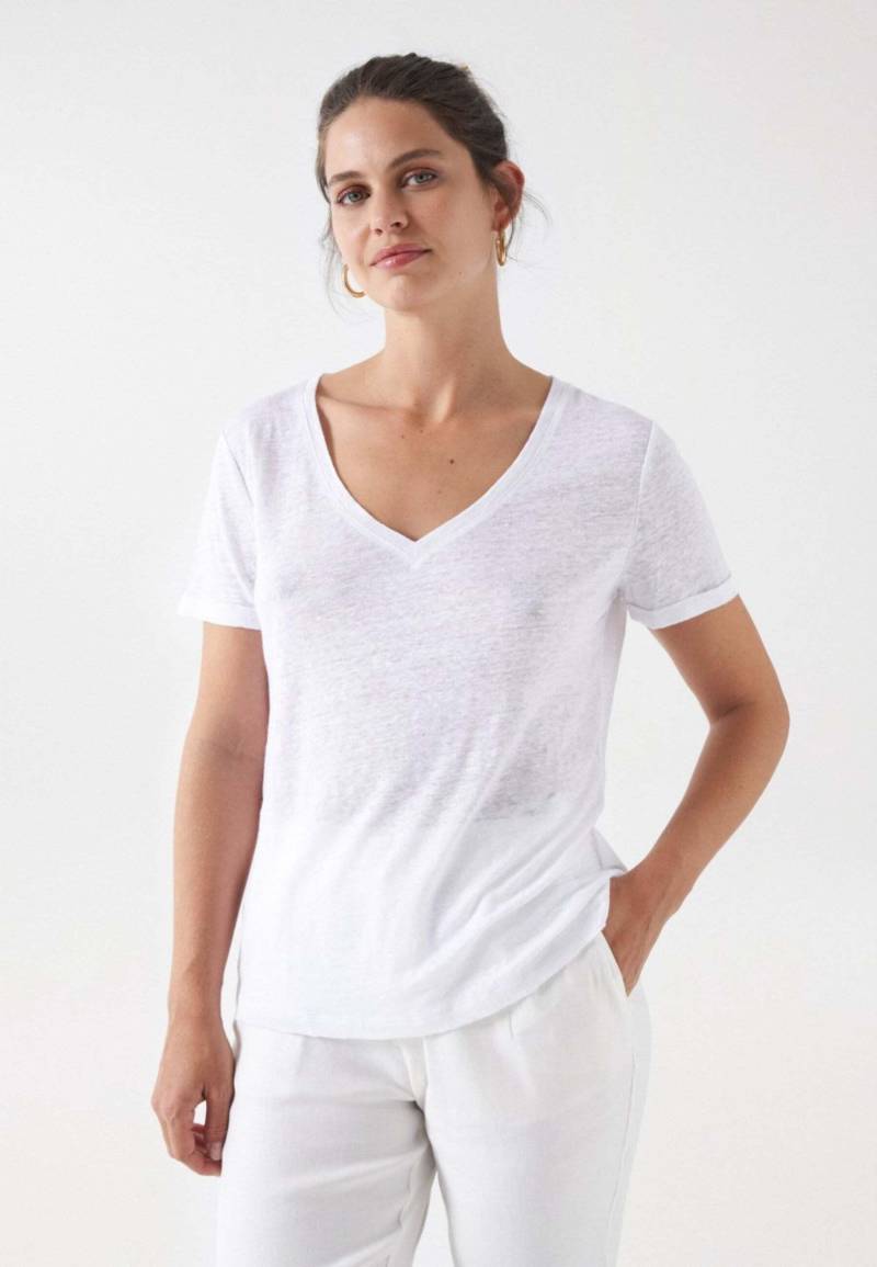 T-shirts Linen V-neck T-shirt Damen Weiss L von Salsa