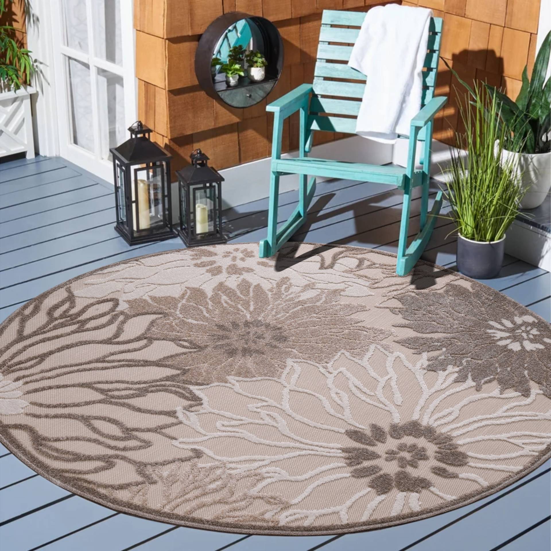 Sanat Teppich »Floral 2 Outdoor«, rund, In- und Outdoor geeignet, florales Design, Balkon, Terasse von Sanat