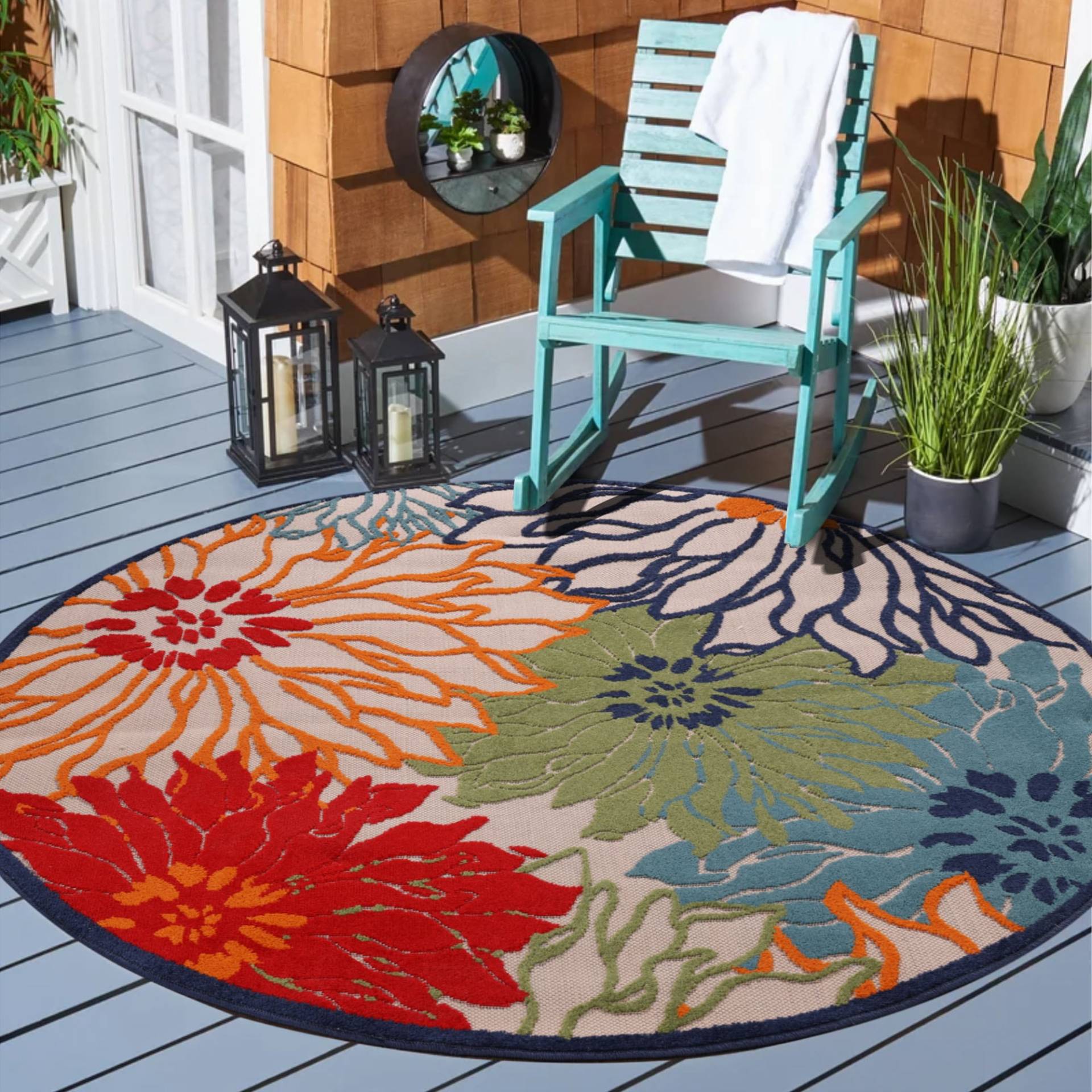 Sanat Teppich »Floral 2 Outdoor«, rund, In- und Outdoor geeignet, florales Design, Balkon, Terasse von Sanat