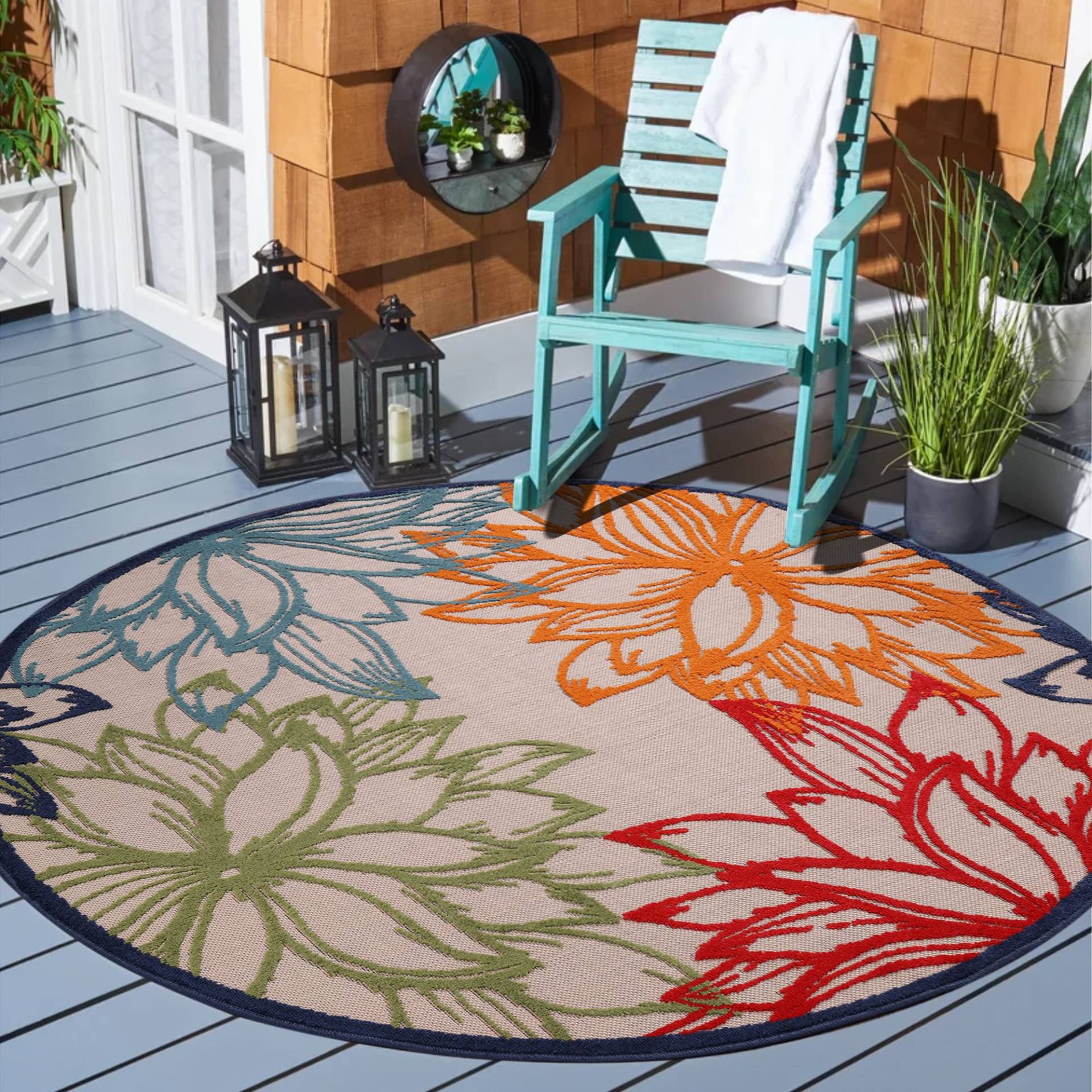 Sanat Teppich »Floral 2 Outdoor«, rund, In- und Outdoor geeignet, florales Design, Balkon, Terasse von Sanat