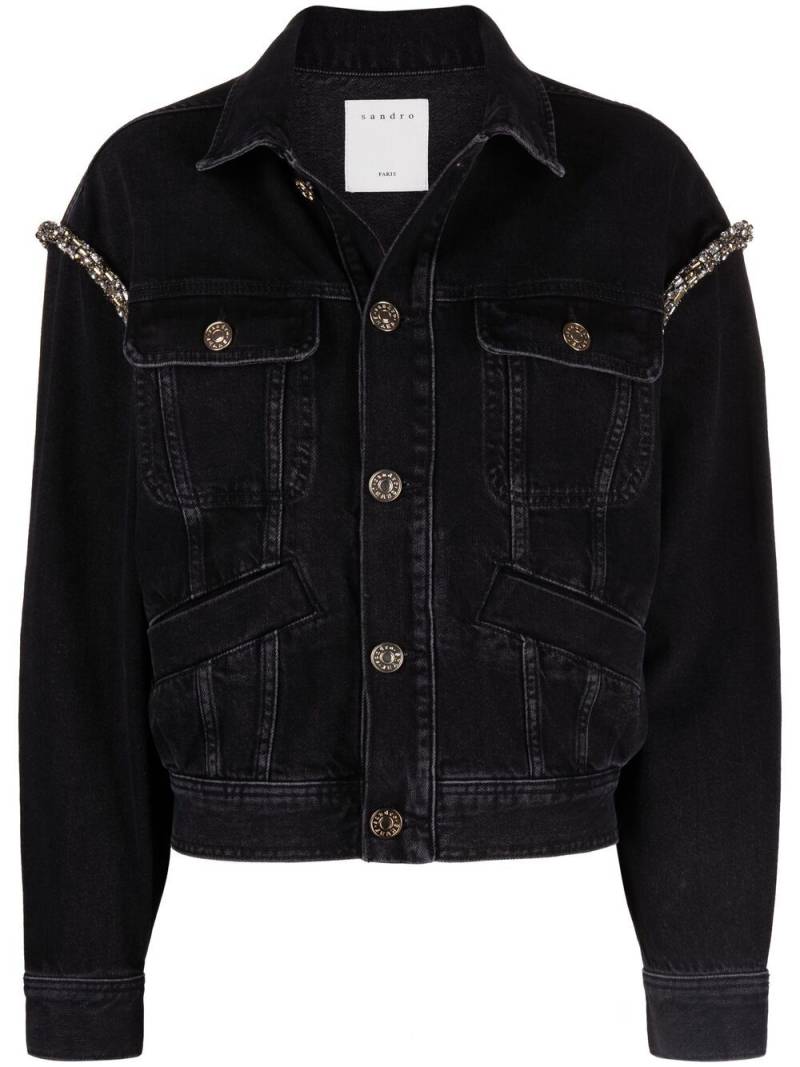 SANDRO crystal-embellished denim jacket - Black von SANDRO