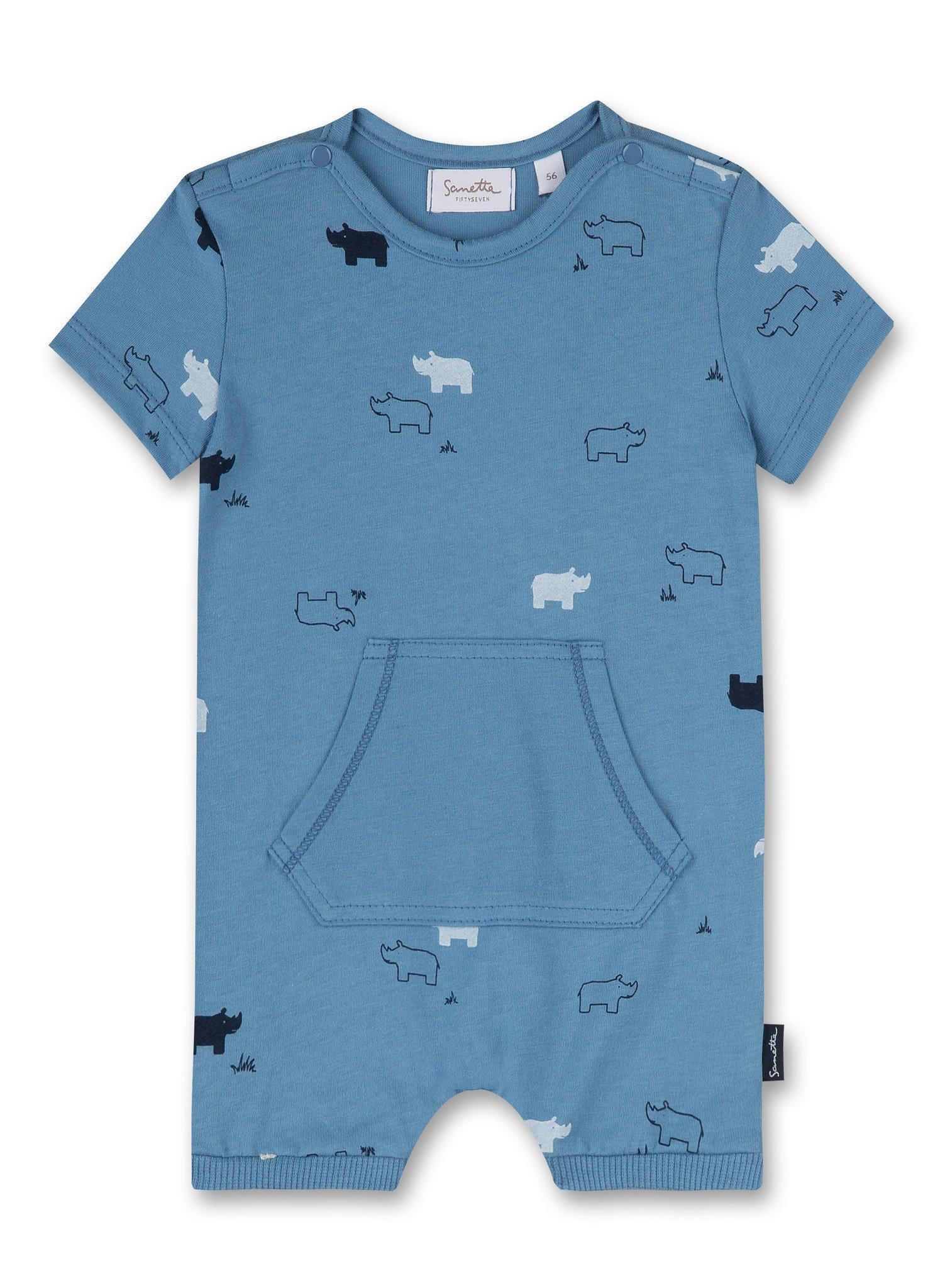 Baby Jungen Strampler Nashorn Unisex Blau 62 von Sanetta Fiftyseven