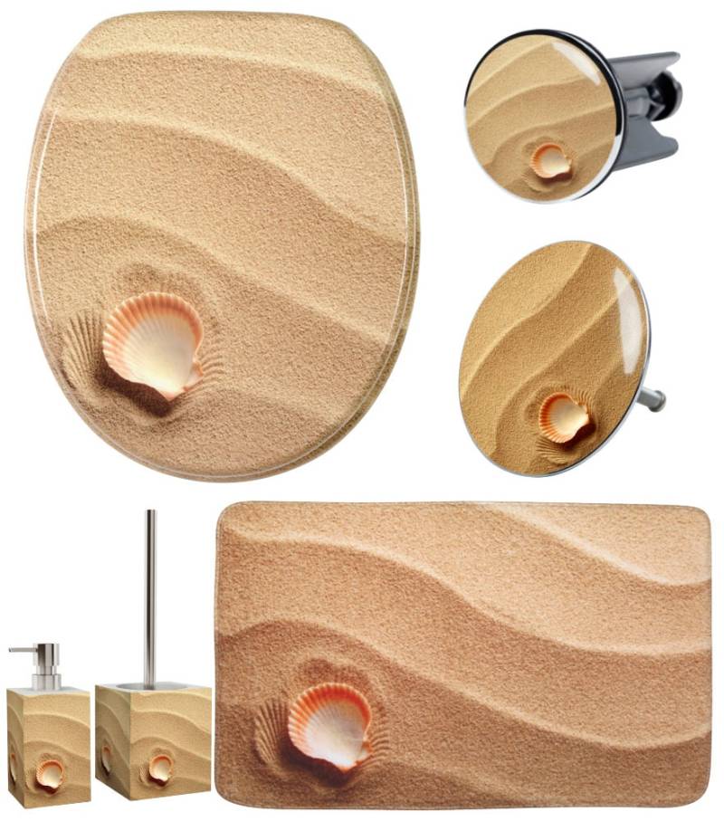 Sanilo Badaccessoire-Set »Clam«, (Komplett-Set, 6 tlg.), bestehend aus WC-Sitz, Badteppich, Stöpsel, Seifenspender, WC-Bürste von Sanilo