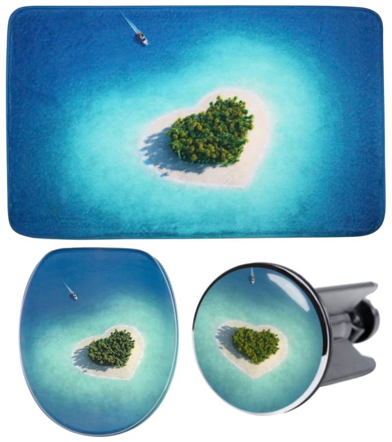 Sanilo Badaccessoire-Set »Dream Island«, (Komplett-Set, 3 tlg.), bestehend aus WC-Sitz, Badteppich und Waschbeckenstöpsel von Sanilo