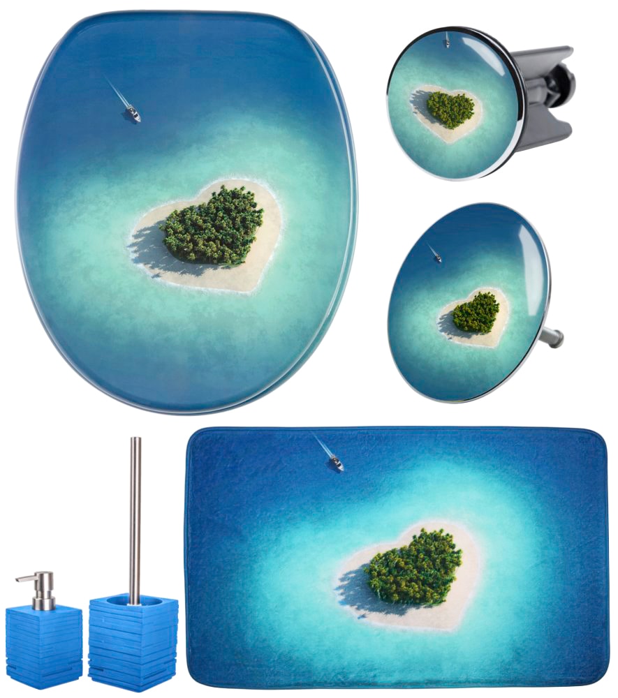 Sanilo Badaccessoire-Set »Dream Island«, (Komplett-Set, 6 tlg.), bestehend aus WC-Sitz, Badteppich, Stöpsel, Seifenspender, WC-Bürste von Sanilo