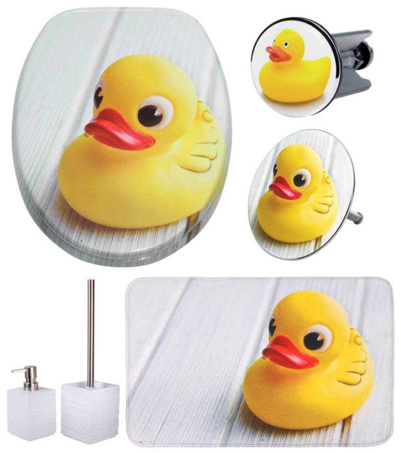 Sanilo Badaccessoire-Set »Ente«, (Komplett-Set, 6 tlg.), bestehend aus WC-Sitz, Badteppich, Stöpsel, Seifenspender, WC-Bürste von Sanilo