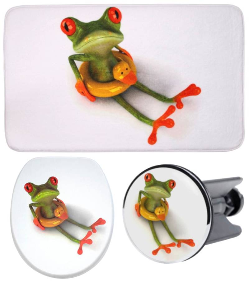 Sanilo Badaccessoire-Set »Froggy«, (Komplett-Set, 3 tlg.), bestehend aus WC-Sitz, Badteppich und Waschbeckenstöpsel von Sanilo