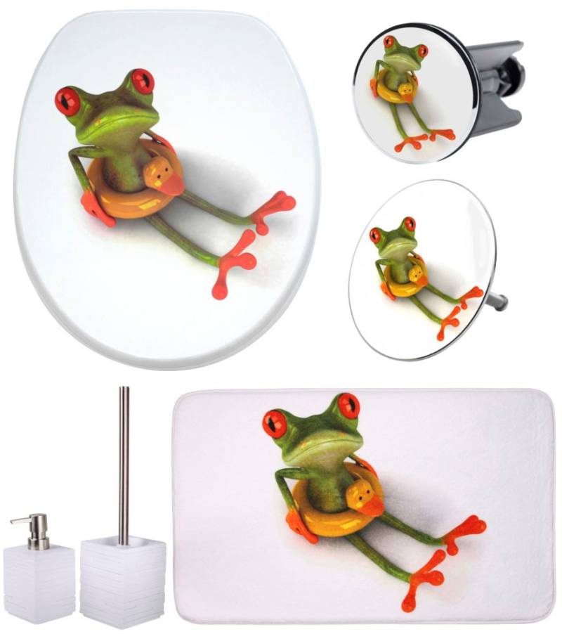 Sanilo Badaccessoire-Set »Froggy«, (Komplett-Set, 6 tlg.), bestehend aus WC-Sitz, Badteppich, Stöpsel, Seifenspender, WC-Bürste von Sanilo