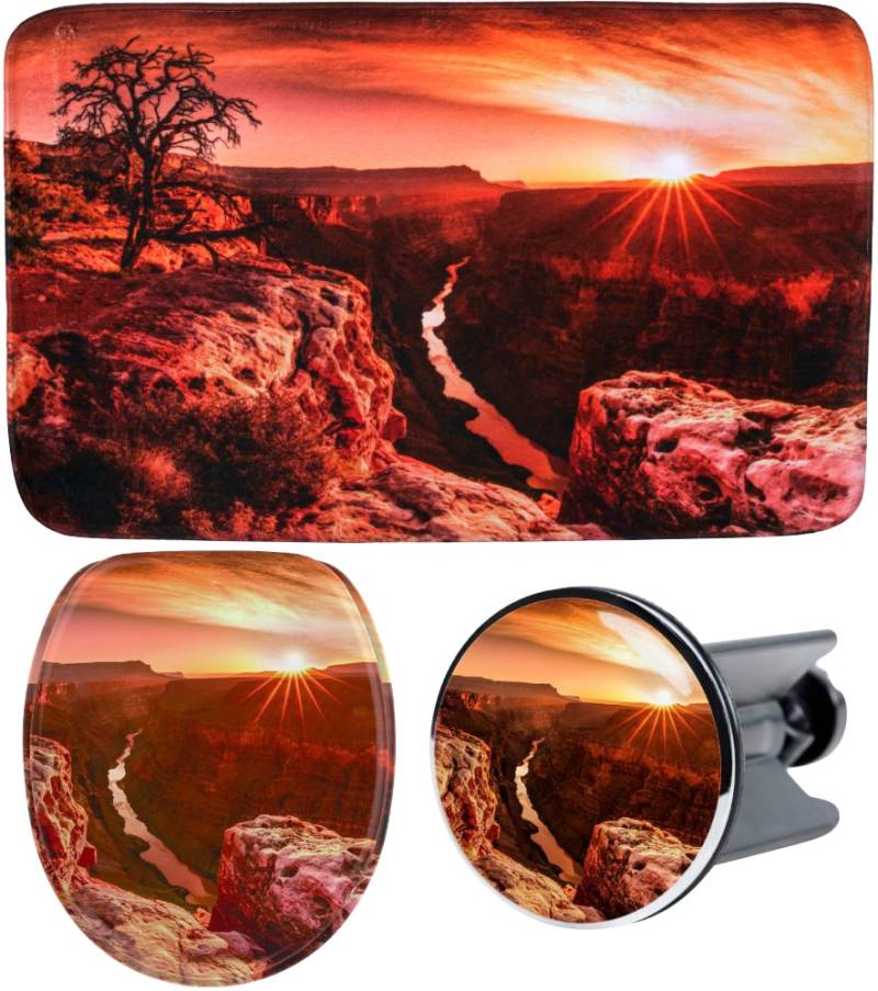 Sanilo Badaccessoire-Set »Grand Canyon«, (Komplett-Set, 3 tlg.), bestehend aus WC-Sitz, Badteppich und Waschbeckenstöpsel von Sanilo