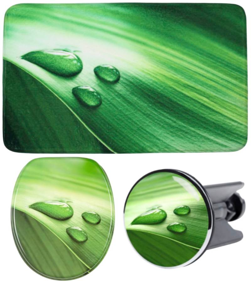 Sanilo Badaccessoire-Set »Green Leaf«, (Komplett-Set, 3 tlg.), bestehend aus WC-Sitz, Badteppich und Waschbeckenstöpsel von Sanilo