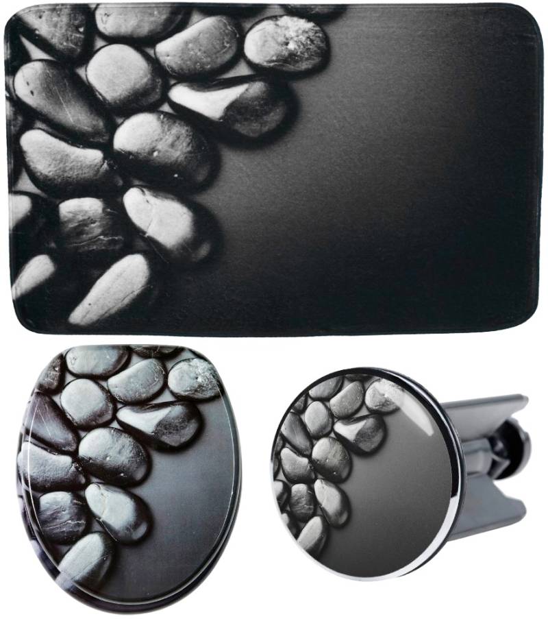 Sanilo Badaccessoire-Set »Hot Stones«, (Komplett-Set, 3 tlg.), bestehend aus WC-Sitz, Badteppich und Waschbeckenstöpsel von Sanilo