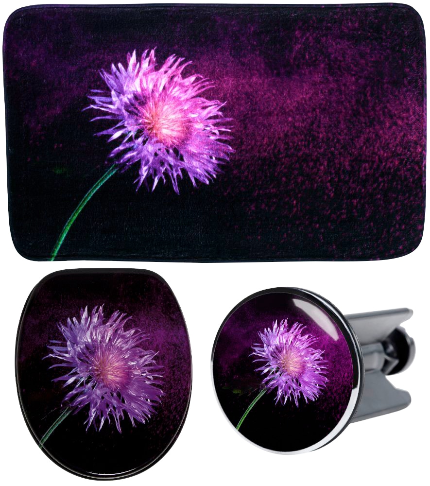 Sanilo Badaccessoire-Set »Purple Dust«, (Komplett-Set, 3 tlg.), bestehend aus WC-Sitz, Badteppich und Waschbeckenstöpsel von Sanilo