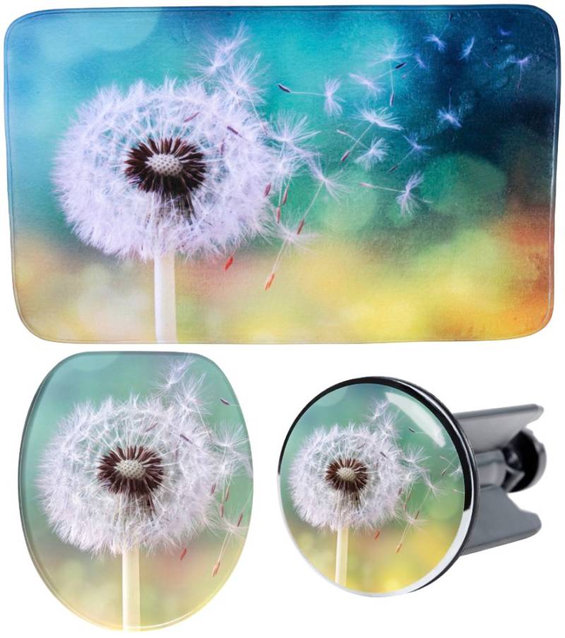 Sanilo Badaccessoire-Set »Pusteblume«, (Komplett-Set, 3 tlg.), bestehend aus WC-Sitz, Badteppich und Waschbeckenstöpsel von Sanilo