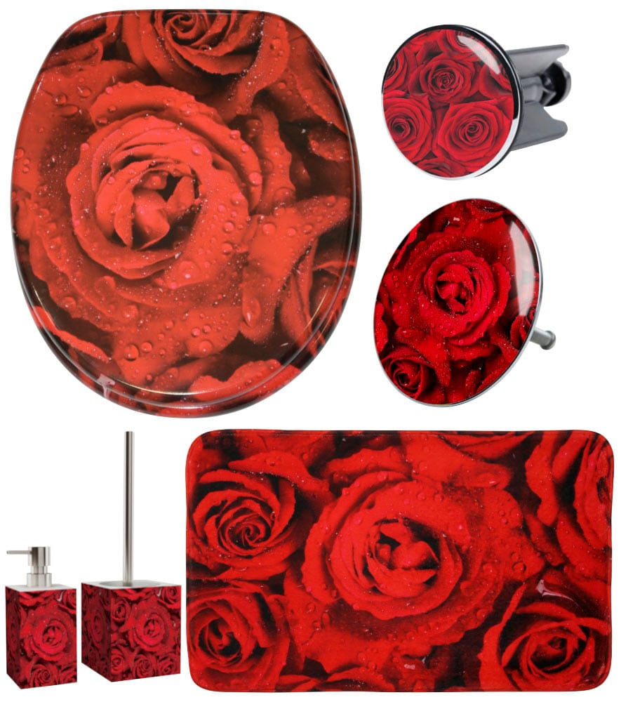 Sanilo Badaccessoire-Set »Rosen«, (Komplett-Set, 6 tlg.), bestehend aus WC-Sitz, Badteppich, Stöpsel, Seifenspender, WC-Bürste von Sanilo