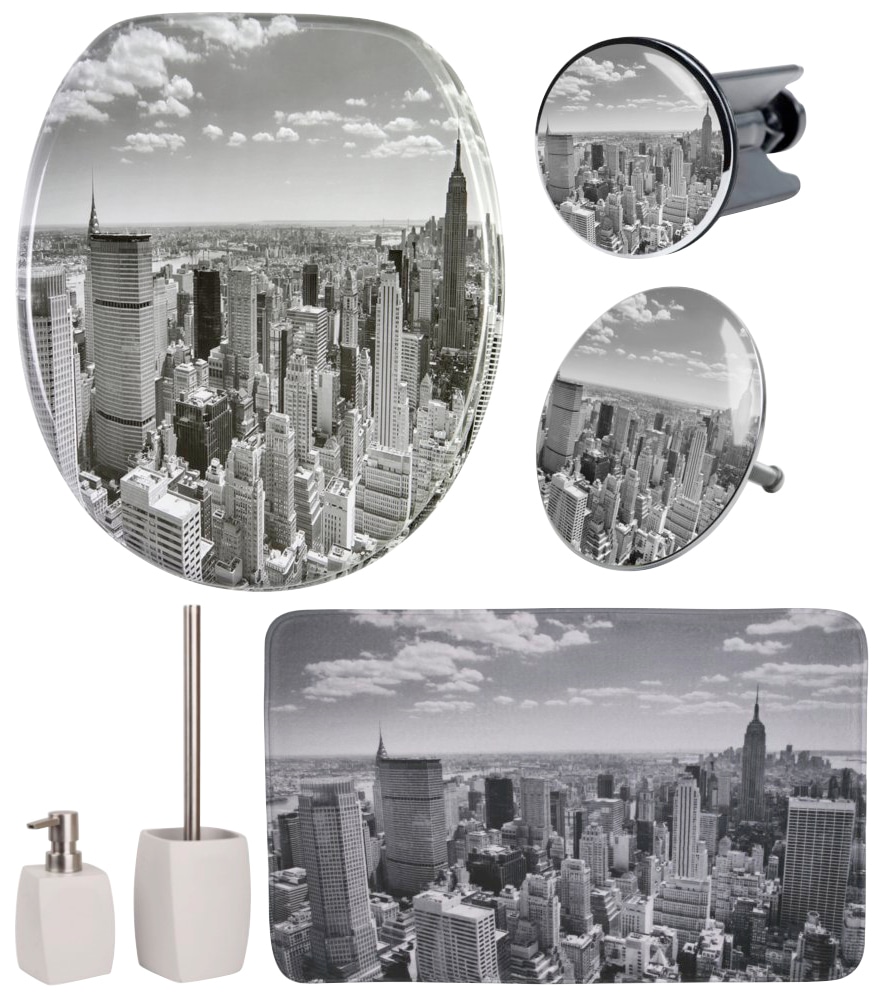 Sanilo Badaccessoire-Set »Skyline New York«, (Komplett-Set, 6 tlg.), WC-Sitz, Badteppich, Stöpsel, Seifenspender und WC-Bürste von Sanilo