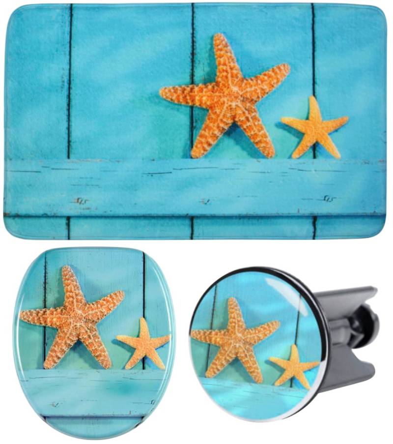 Sanilo Badaccessoire-Set »Sea Star«, (Komplett-Set, 3 tlg.), bestehend aus WC-Sitz, Badteppich und Waschbeckenstöpsel von Sanilo