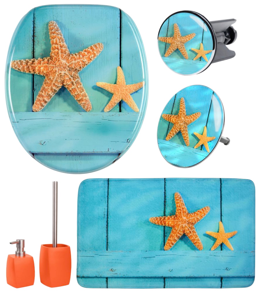 Sanilo Badaccessoire-Set »Sea Star«, (Komplett-Set, 6 tlg.), bestehend aus WC-Sitz, Badteppich, Stöpsel, Seifenspender, WC-Bürste von Sanilo