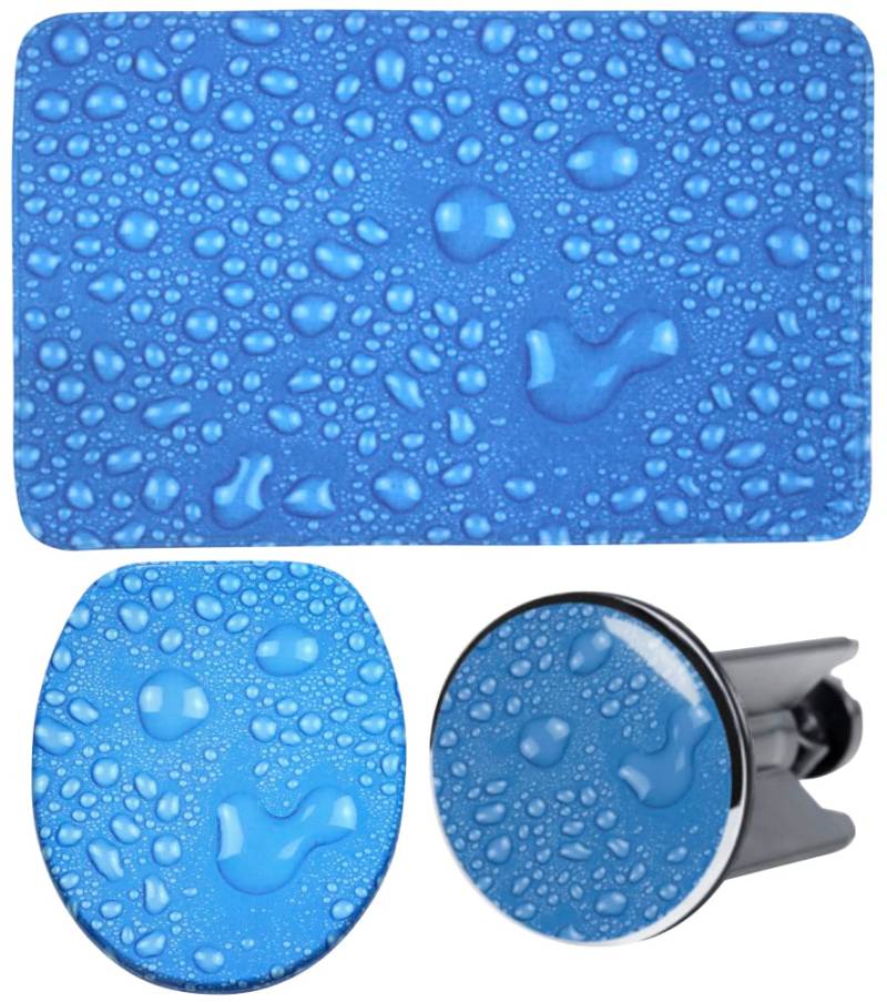 Sanilo Badaccessoire-Set »Tautropfen Blau«, (Komplett-Set, 3 tlg.), bestehend aus WC-Sitz, Badteppich und Waschbeckenstöpsel von Sanilo