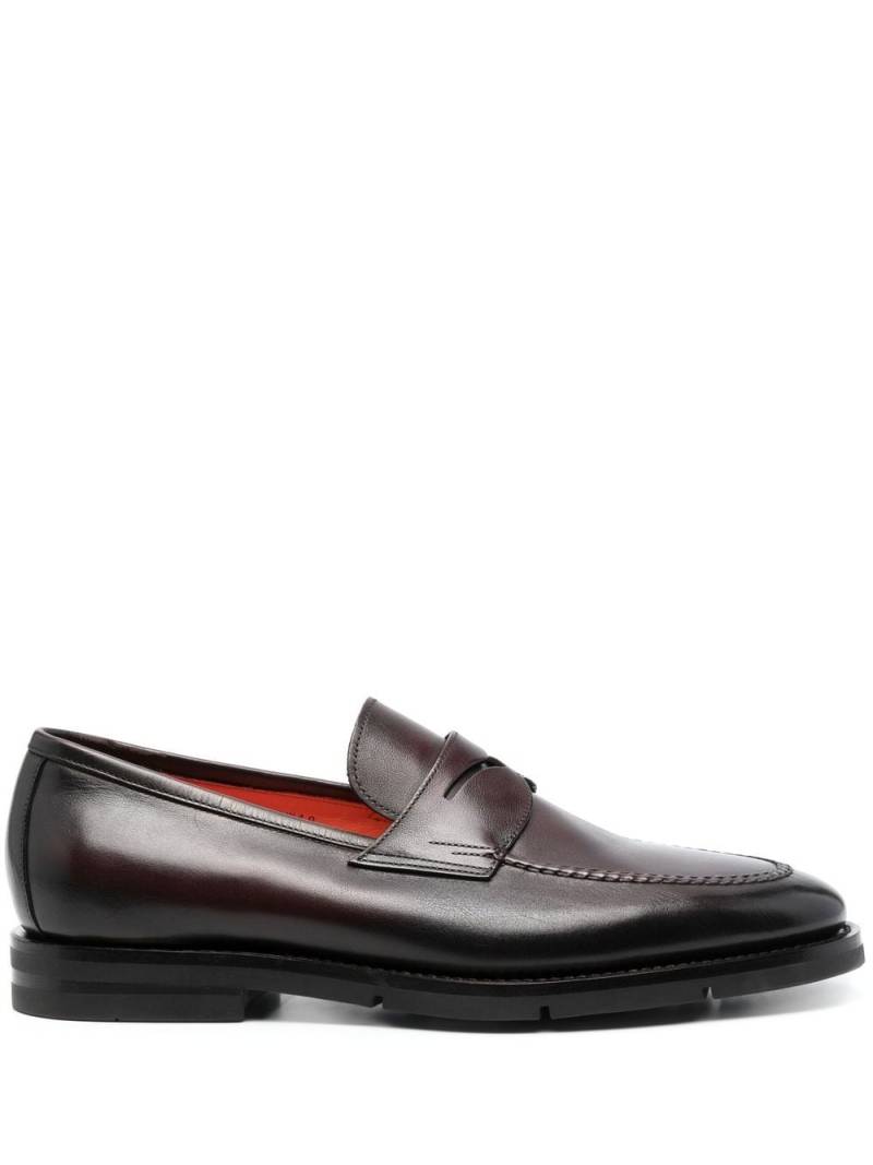 Santoni almond-toe leather penny loafers - Red von Santoni