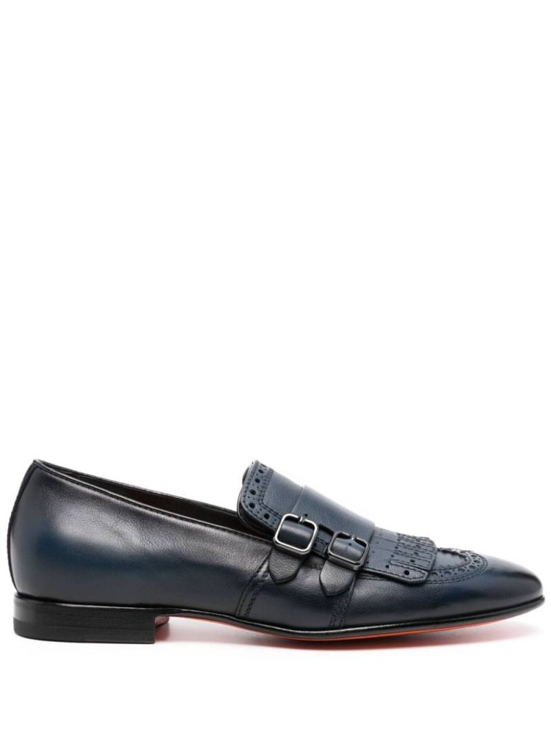 Santoni double-buckle leather loafers - Blue von Santoni