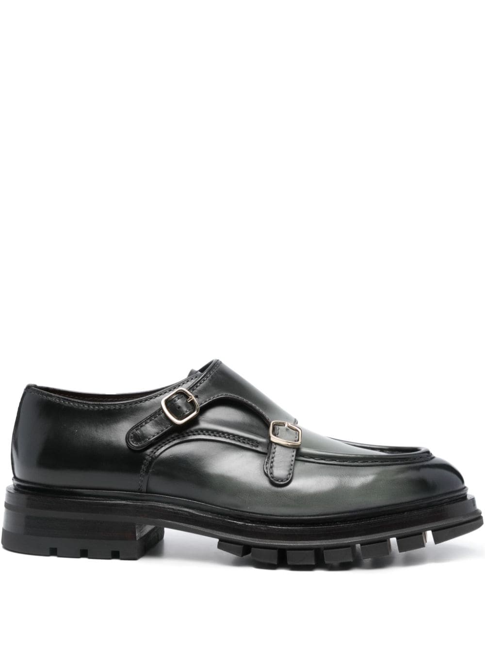 Santoni double-buckle leather loafers - Green von Santoni