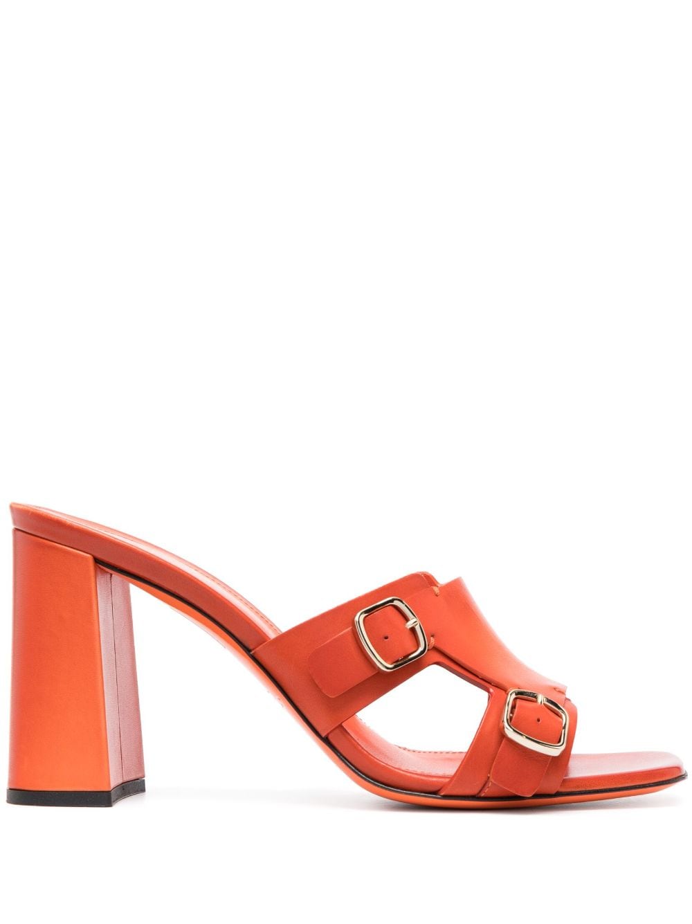 Santoni double-buckle leather mules - Orange von Santoni