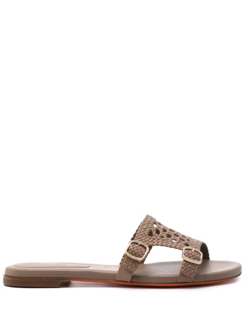 Santoni double-buckle leather slides - Neutrals von Santoni