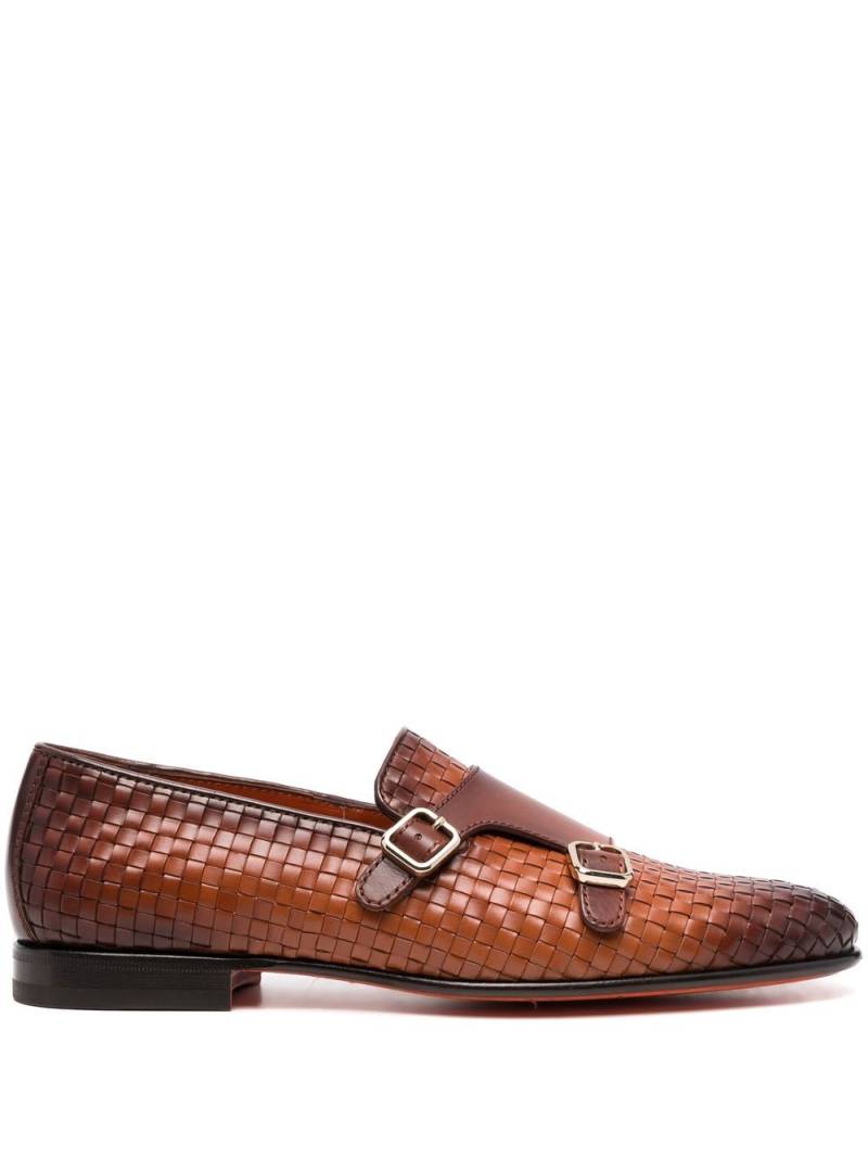 Santoni double-monk strap woven shoes - Brown von Santoni