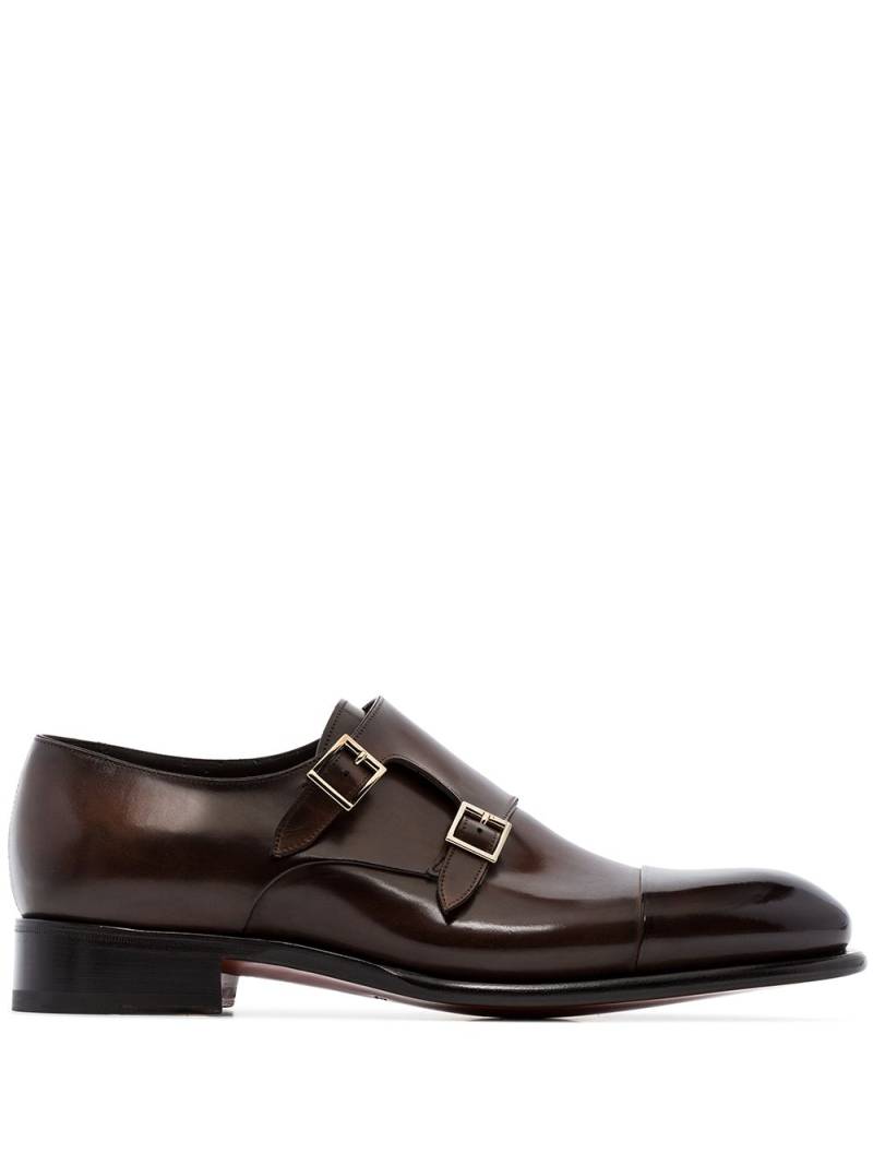 Santoni double strap leather monk shoes - Brown von Santoni