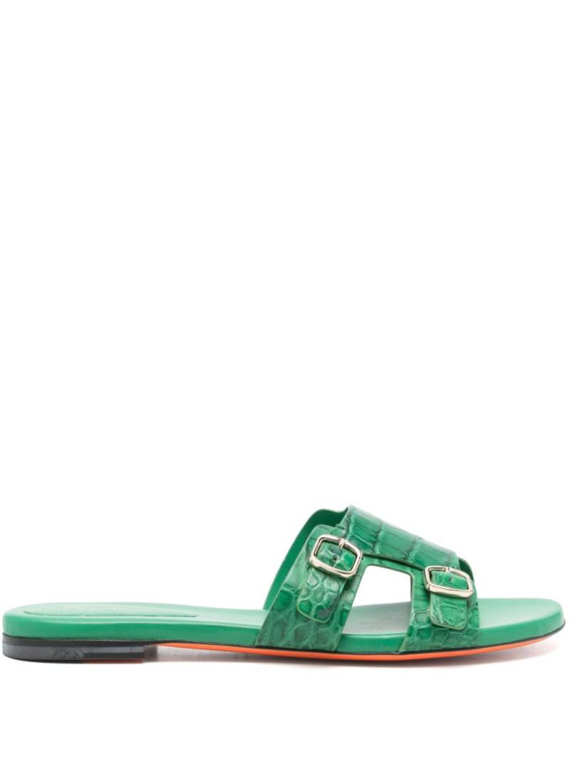 Santoni leather double-buckle slides - Green von Santoni