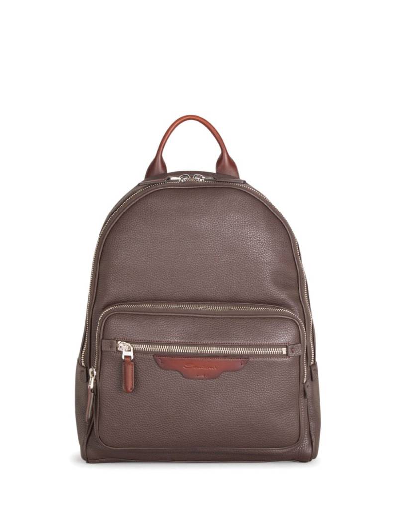 Santoni logo-embossed leather backpack - Brown von Santoni