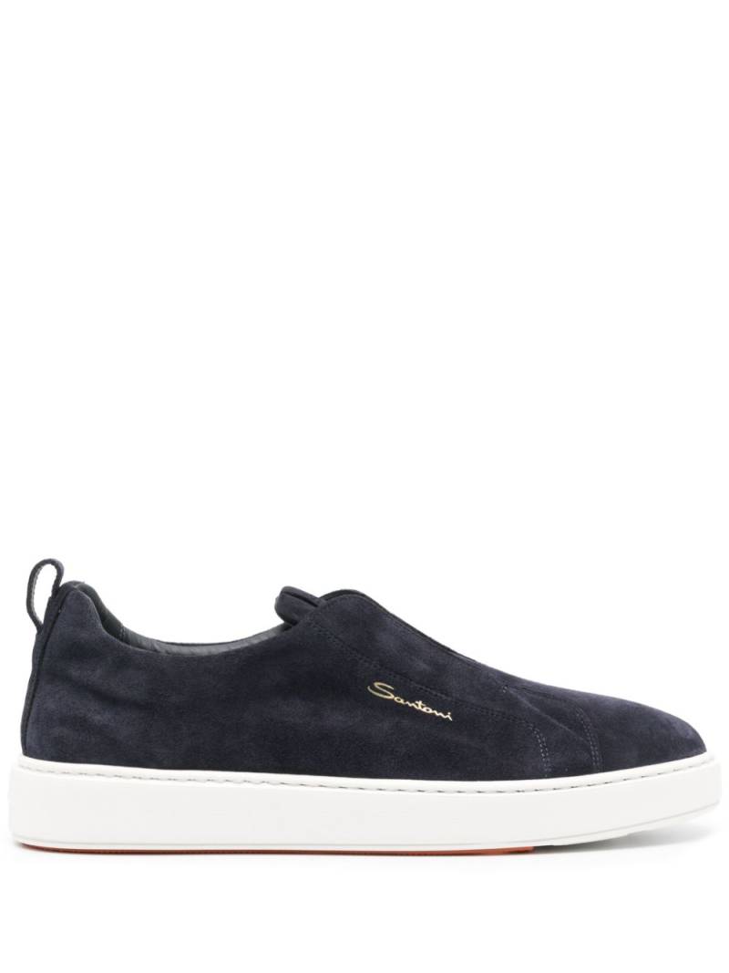 Santoni logo-lettering suede sneakers - Blue von Santoni