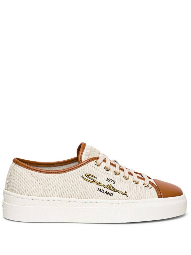 Santoni logo-print canvas sneakers - Neutrals von Santoni